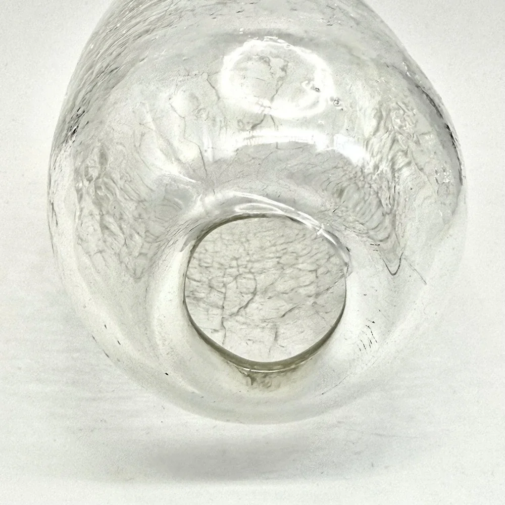 Vint. Hand‎ Blown Crackle Glass Vase Clear Textured Cylindrical Signed Art Glass